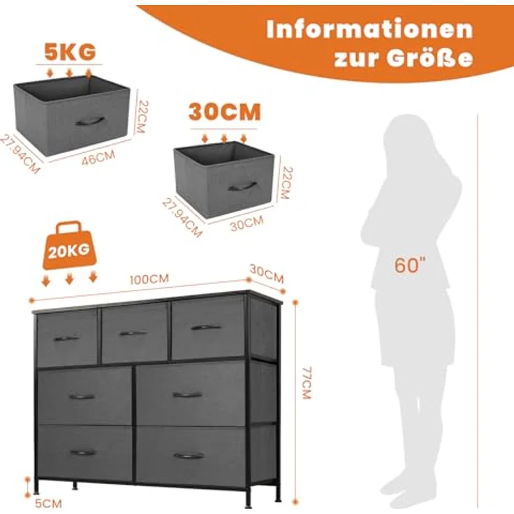 Sweetcrispy Kommode mit Stoffschubladen, Grau – Bild 3