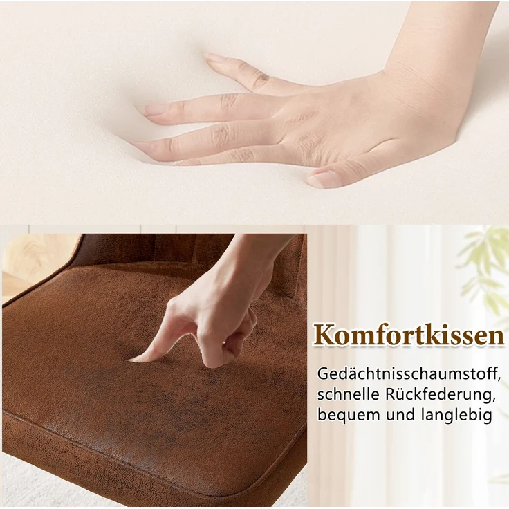 Essgruppe mit 2 Stühlen, runder Tisch Ø 100x76 cm mit Glasablage, Braun/Schwarz – Bild 5