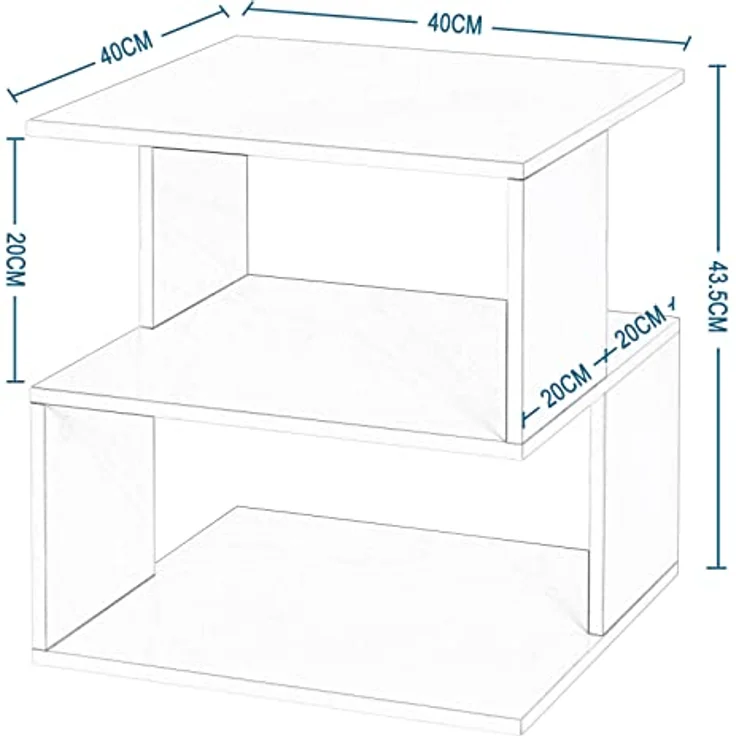 EUGAD Nachttisch (1-St), Sofatisch mit 2 Ablagen, 40x43,5x40 cm, Weiß – Bild 4