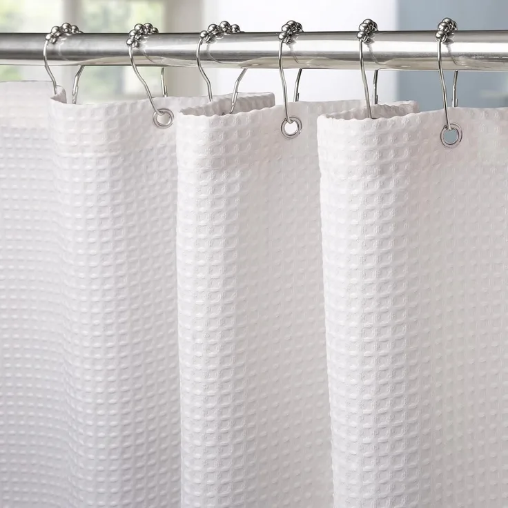 Waffel Duschvorhang Textil Metallringe Bad Vorhang Set 182x214 cm