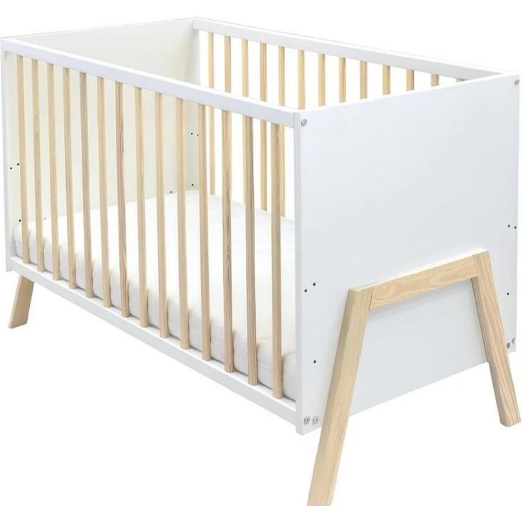 Baby-Delux Babybett Juna Weiß Kiefernholz Schutzgitter, Kinderbett 60x120 weiß Kiefer Matratze – Bild 3