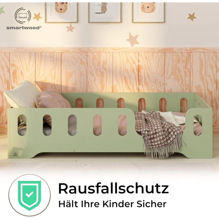smartwood Kinderbett Bodenbett 120x190 mit Rausfallschutz & Lattenrost - Grün - Kinder Montessori Bett TILA 2P mit glatten Kanten - Betten für schnelle Montage - Bis 300 kg belastbar – Bild 5