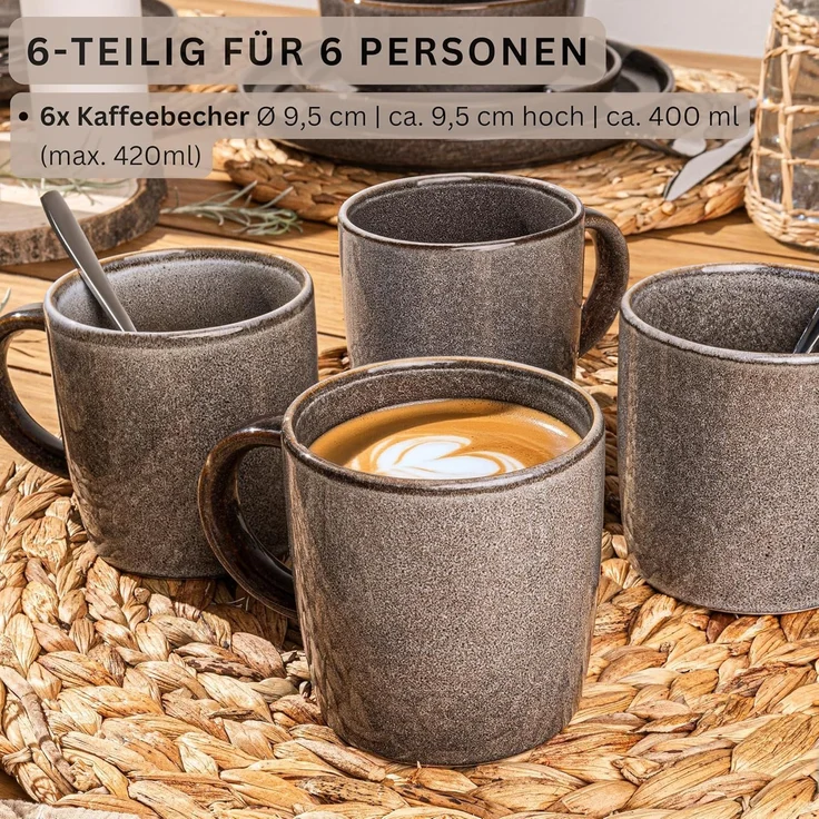 SÄNGER Kaffeebecher Set Kairo Graphit - 6 teilig aus Steingut – Bild 2