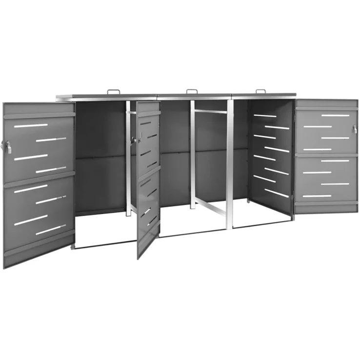 vidaXL Mülltonnenbox für 3 Tonnen 207x77,5x115 cm Edelstahl 149556 – Bild 11