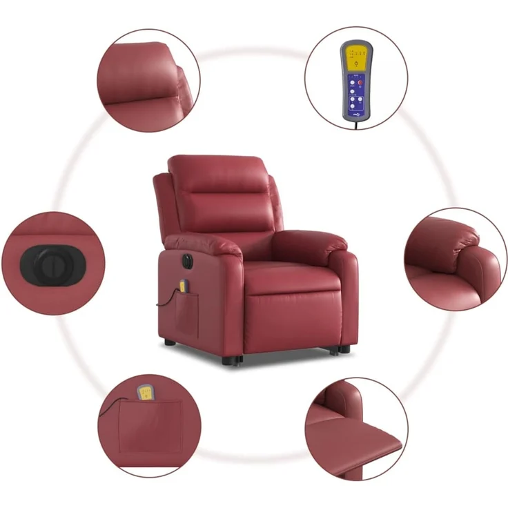 vidaXL Massagesessel mit Aufstehhilfe Elektrisch Weinrot Kunstleder 3205067 – Bild 7