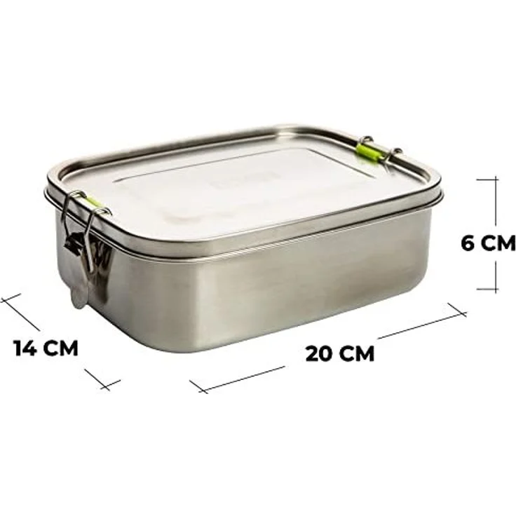 Centi Frischhaltedose 1L Brotbüchse Frühstücksbox, Edelstahl, (2er-Set), mit Fächern und Verschluss – Bild 2