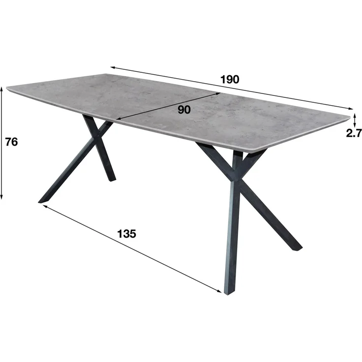 Esstisch Tener MDF in Betonoptik, Industrial Design, Grau, für 6–8 Personen, 190x90 cm – Bild 4