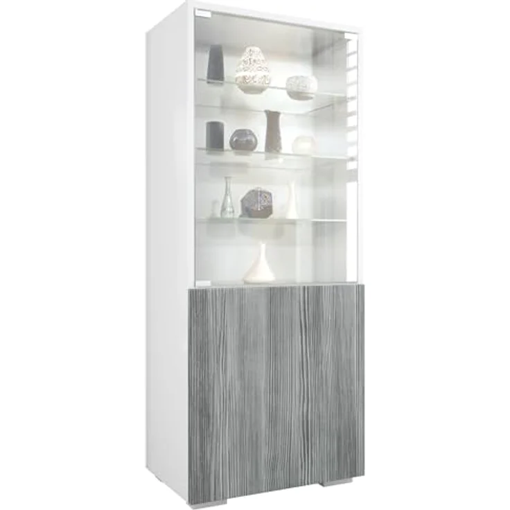 Vladon Standvitrine Granada (Vitrinenschrank, mit Glastür und Glaseinsatz) Weiß matt/Avola-Anthrazit (50 x 122,5 x 34,5 cm) – Bild 2