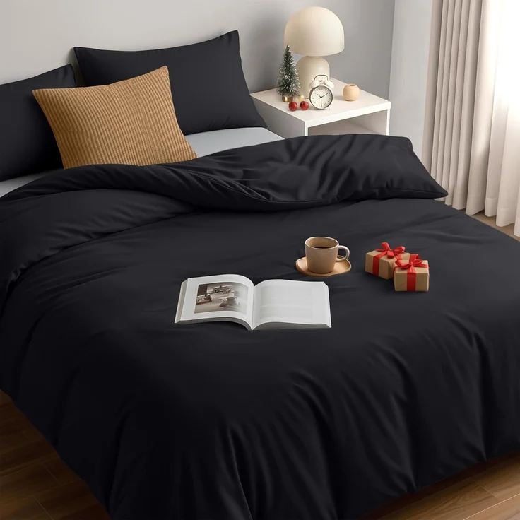 Utopia Bedding Bettwäsche Set - Mikrofaser Bettbezug 230x220 cm + 2 Kissenbezüge 50x75 cm - Schwarz – Bild 1