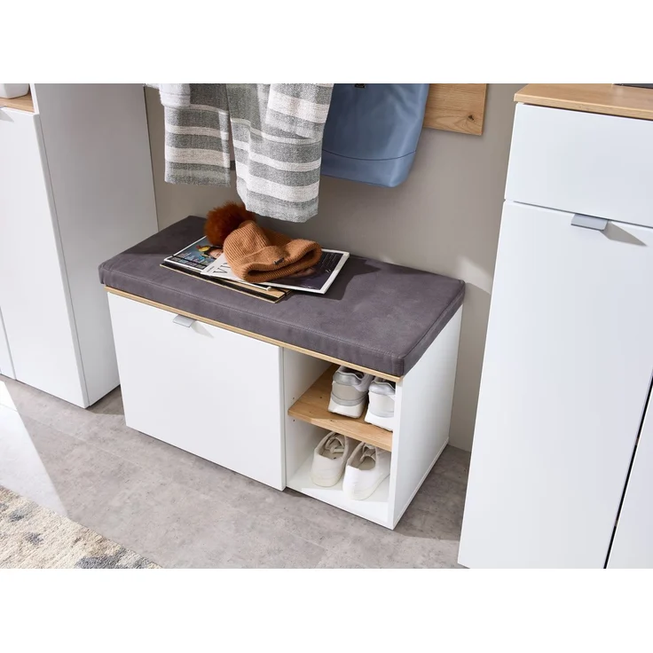 BARI Schuhbank in Weiß, Artisan Eiche Optik FSC-zertifiziert - Moderne Sitzbank mit Stauraum für Ihren Flur - 78 x 50 x 38 cm (B/H/T) – Bild 2