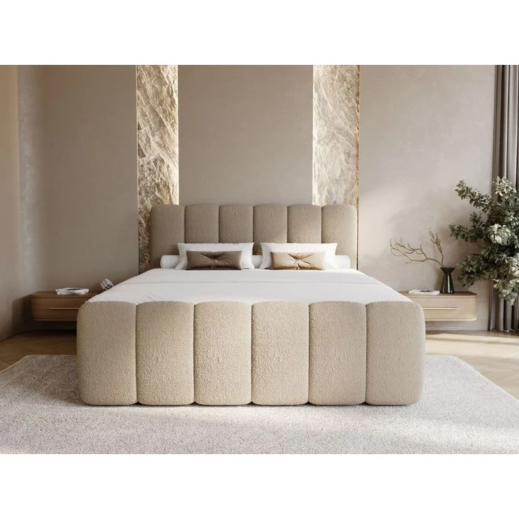 GRAINGOLD Cloud Boxspringbett 160x200, Bett mit Bettkasten, Bouclé-Stoff, mit Kopfteil, Braun – Bild 3