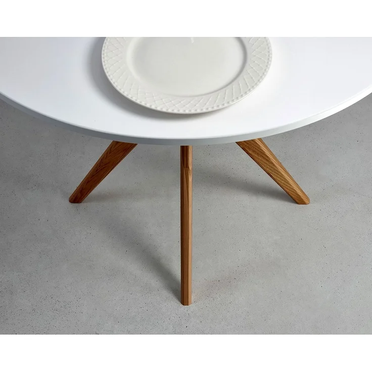 Ragaba runder Esstisch, MDF / Beine aus Massivem Eschenholz in Eiche, Weiß, Ø 80 cm – Bild 5