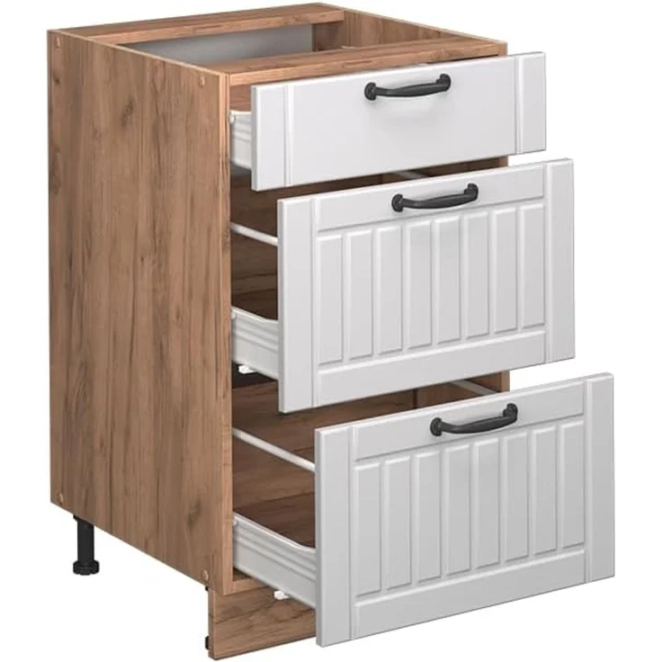 Küchenunterschrank Fame-Line Weiß Landhaus 50 cm , AP Eiche Vicco – Bild 5