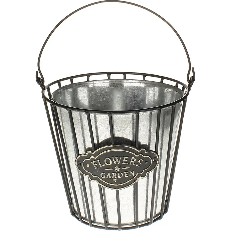 Macosa Home Pflanzschale Deko Pflanzeimer Zink Metall Schwarz vers. Größen Zinkeimer (Pflanzgefäß Pflanzschale, Dekoeimer Blumentopf Dekotopf), Blumeneimer Garten-Dekoration Metalleimer Eimer