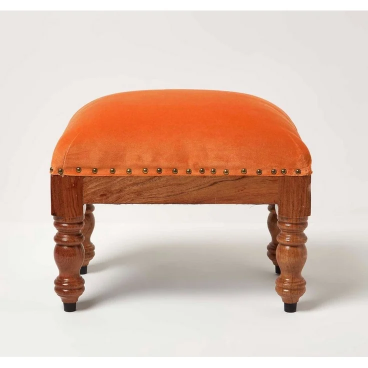 Homescapes Fußhocker Rechteckiger Samthocker Mable – orange mit Holzbeinen, 50 x 30 x 40 cm – Bild 5