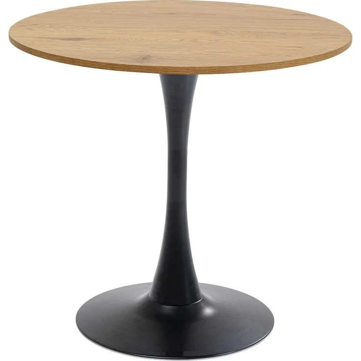 Kare Design Tisch Schickeria Eiche, Schwarz, 80cm Durchmesser, Platz für 4 Personen, moderner runder Esszimmertisch, Tischmöbel für Wohnzimmer, Eichenholz, 74 x 80 x 80 cm (H/B/T)