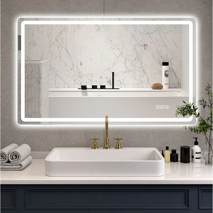LED-Badezimmerspiegel 60x120 cm, rahmenlos mit Anti-Beschlag & Dimmfunktion, Silber – Bild 1