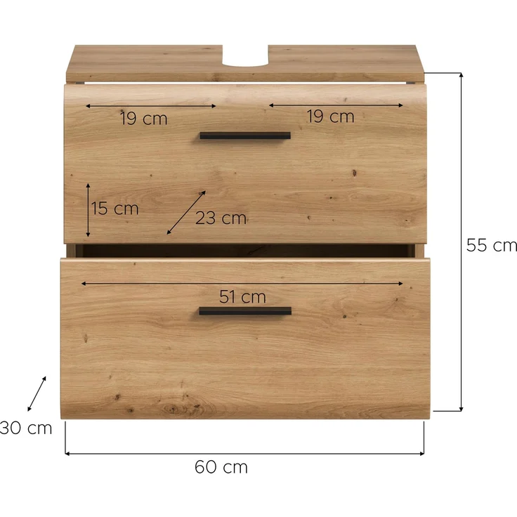 Waschbeckenunterschrank (B/H/T: 60x55x30 cm) in Artisan Oak Nachbildung und Artisan Oak Nachbildung – Bild 4