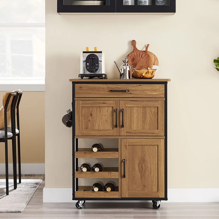 SoBuy FKW134-N Kücheninsel, Spanplatte, Melamin, Hellbraun, 99 x 85 x 40 cm – Bild 5