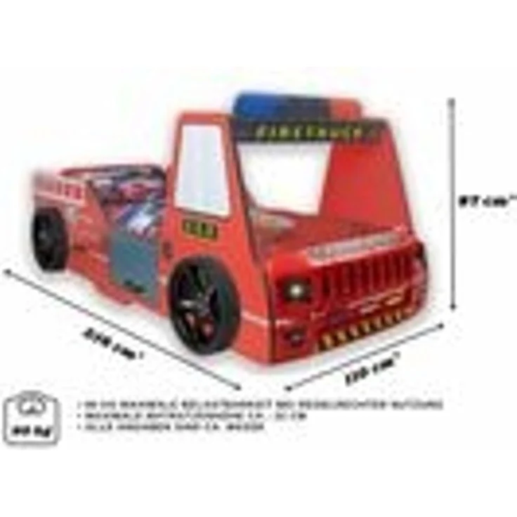 Autobett Kinderbett 90x200 Feuerwehrbett "Rio Firetruck" Hochglanz mit LED Leuchte Rot – Bild 8