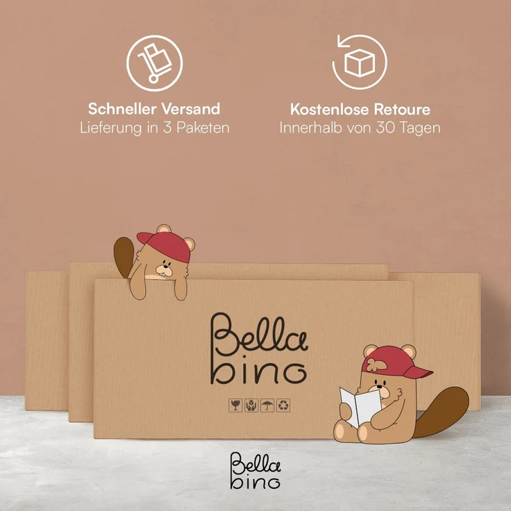 Bellabino 'Bia' Hausbett 140x200 cm mit 2 Schubladen, natur, Kiefer Massivholz, Montessori Kinderbett mit Stauraum, inkl. Rausfallschutz und Lattenrost – Bild 10