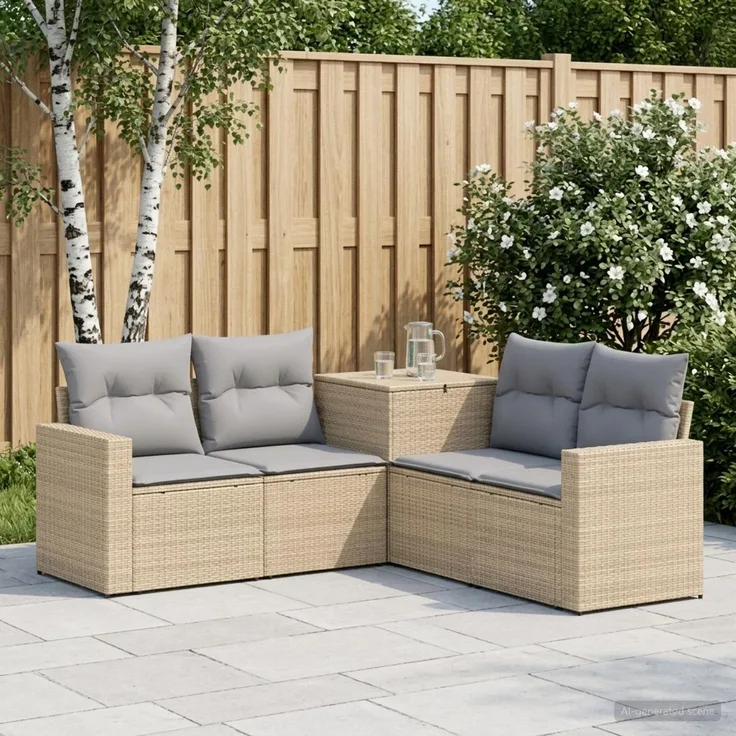 vidaXL Sofa Set 5 stk. Beige und Hellgrau Polyrattan und Stahl 3447863