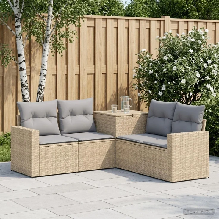 vidaXL Sofa Set 5 stk. Beige und Hellgrau Polyrattan und Stahl 3447863 – Bild 1