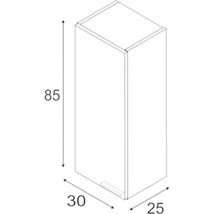 Dmora - Torrance Wandschrank, Badezimmersäulenschrank mit 1 Tür, Hängewandschrank mit 1 Regal, 30x25h85 cm, Glanzweiß – Bild 2