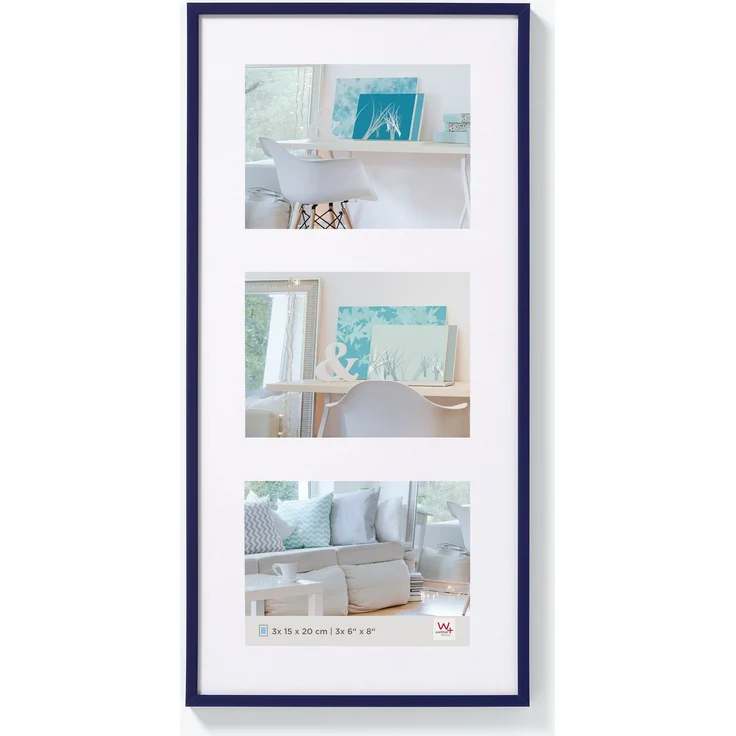 walther design Bilderrahmen blau 3X 15x20 cm Galerie mit Passepartout, New Lifestyle Kunststoffrahmen KV320L