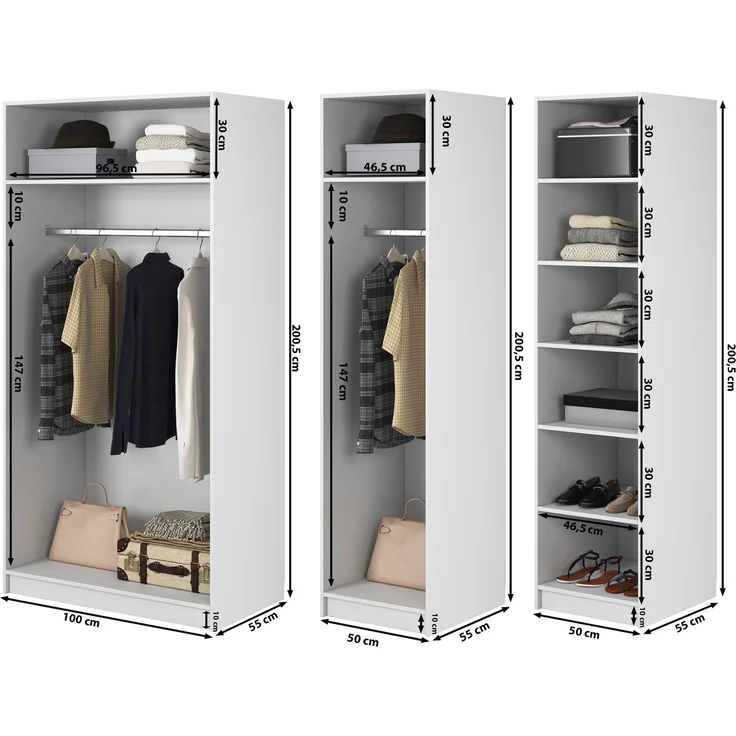 Selsey 'Frame' Kleiderschrank 4-türig mit 2 Kleiderstangen und Regalen, weiß 200 x 200 x 57 cm – Bild 5