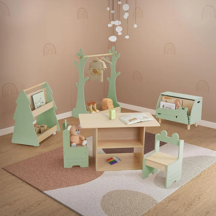 Joyz Spielzeugtruhe Kinderregal Kindermöbel Kinderzimmerregal Spielzeug Spielzimmer Möbel, Tanne Bücherregal mit 3 Ablagen & 4 Rollen MDF / Kiefer – Bild 2