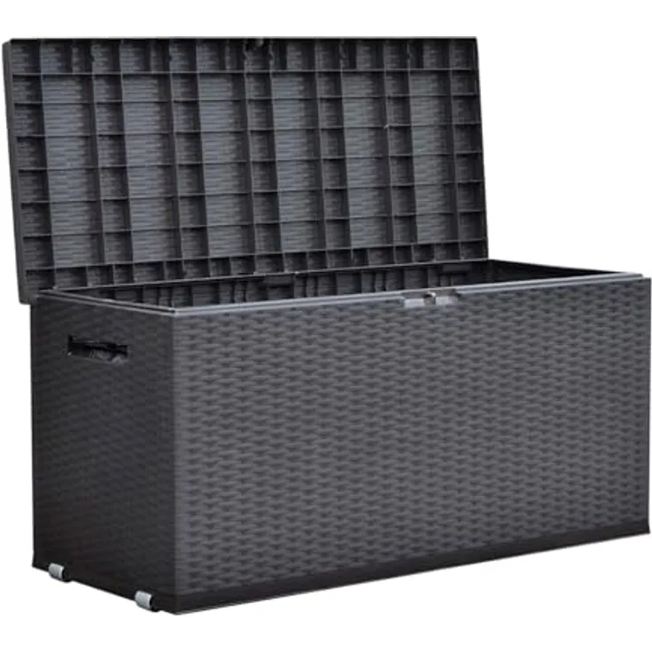 Jelenia Plast 'NIZZA' Kissenbox, Geflechtoptik, Witterungsbeständig, mit Rollen, Anthrazit, 120 x 60 x 52 cm
