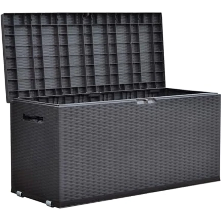 Jelenia Plast 'NIZZA' Kissenbox, Geflechtoptik, Witterungsbeständig, mit Rollen, Anthrazit, 120 x 60 x 52 cm – Bild 1