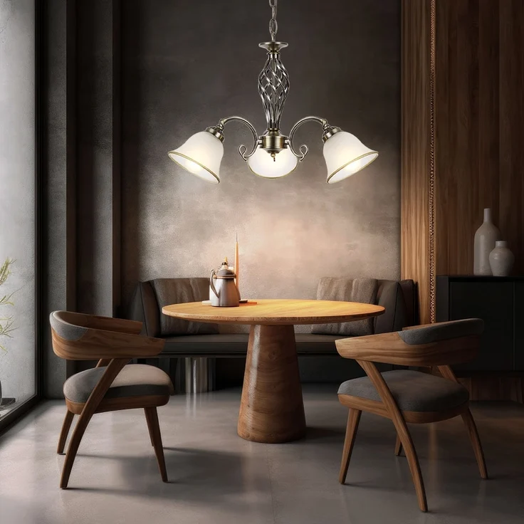 Hängelampe, Lüster, Altmessing, 3-flammig, D 60 cm – Bild 3