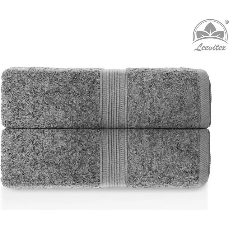 leevitex® Duschtuch 2er Set Duschtuch Frottier XL, 70 x 140 cm, saugfähig und fusselfrei, gestreifte Bordüre – Bild 2