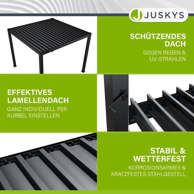 Juskys Lamellendach Tahiti 3x3 m - Stahl Pergola - Terrassenüberdachung stabil & wetterfest - Überdachung für Garten & Terrasse - Bausatz Anthrazit – Bild 4
