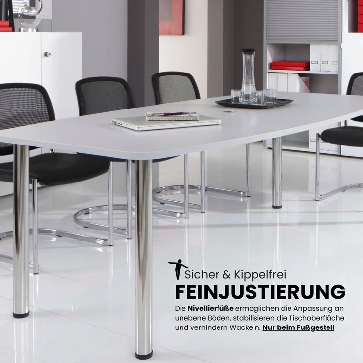 bümö Konferenztisch oval 220x103 cm großer Besprechungstisch in Asteiche, Besprechungstisch mit Chromsäulen, Meetingtisch für 8 Personen, XXL-Tisch für Besprechungsraum & Meeting, KT22S-R-C – Bild 7