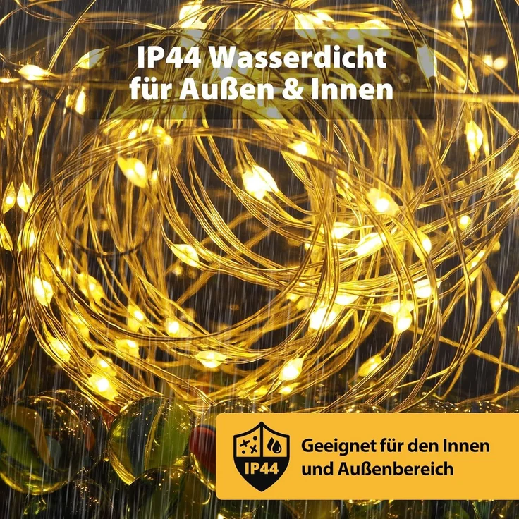 Salcar Lichterkette LED Kupfer Lichterkette Weihnachtsbeleuchtung für Innen & Außen Deko, 20m 200 LED Silberfarbener-Kupferdraht, Netzteil, Warmweiß – Bild 3