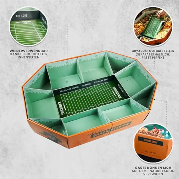 40YARDS Servierplatte American Football Snack Stadium – Großes XXL Snack Stadion, (61 x 43 x 12,5 cm) – Bild 5