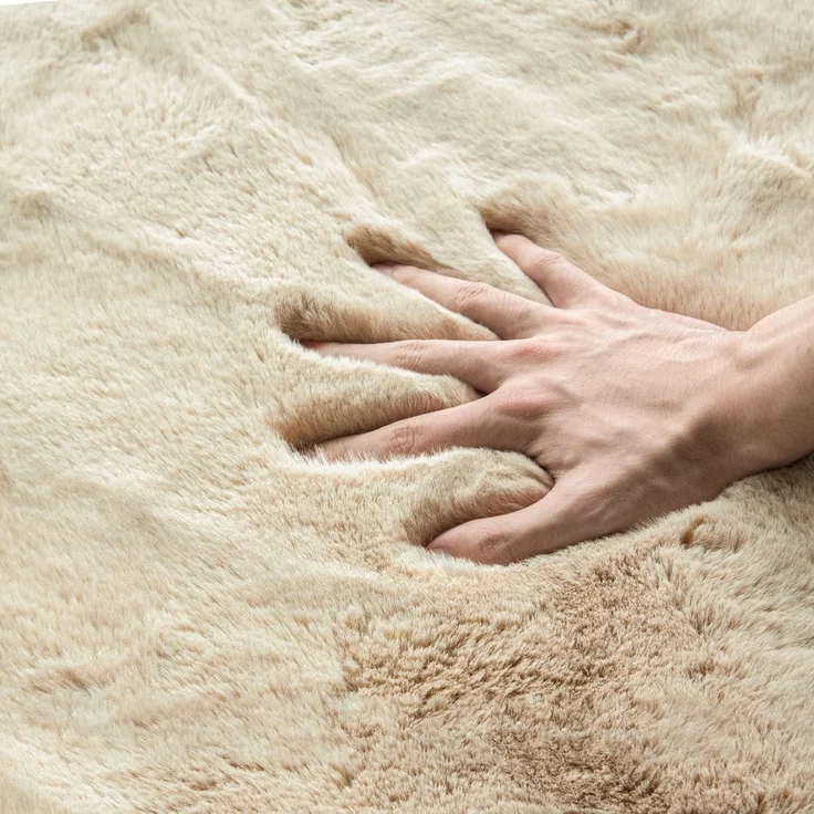 Teppich Kunstfell Bettvorleger Wohnzimmer 120 cm Rund Beige – Bild 6