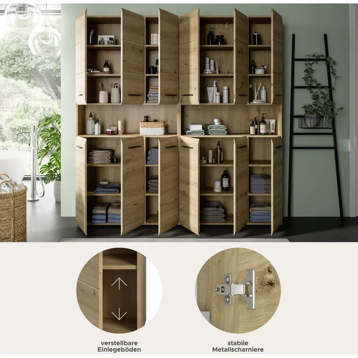 Badkombination (B/H/T: 180x185x30 cm) in Artisan Oak Nachbildung und Artisan Oak Nachbildung – Bild 13