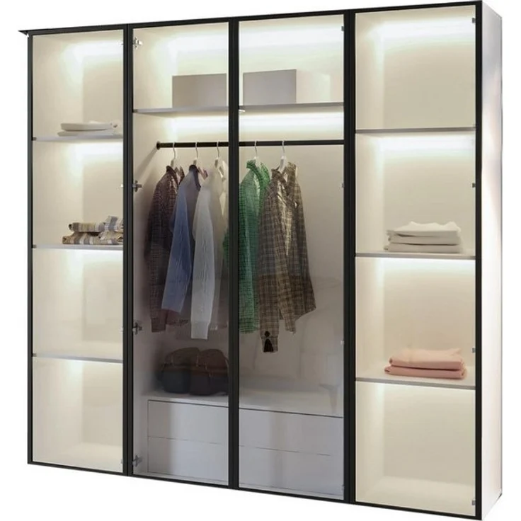 Compleo Drehtürenschrank mit LED-Beleuchtung,Glasfronten, Perfekt Garderobe mit 2 Schubladen – Bild 3