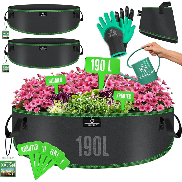 KESSER Pflanzkübel, 2er-Set, Pflanzsäcke aus Vlies Kartoffel Pflanzsack Pflanztasche, 190L, 90x30 cm – Bild 1