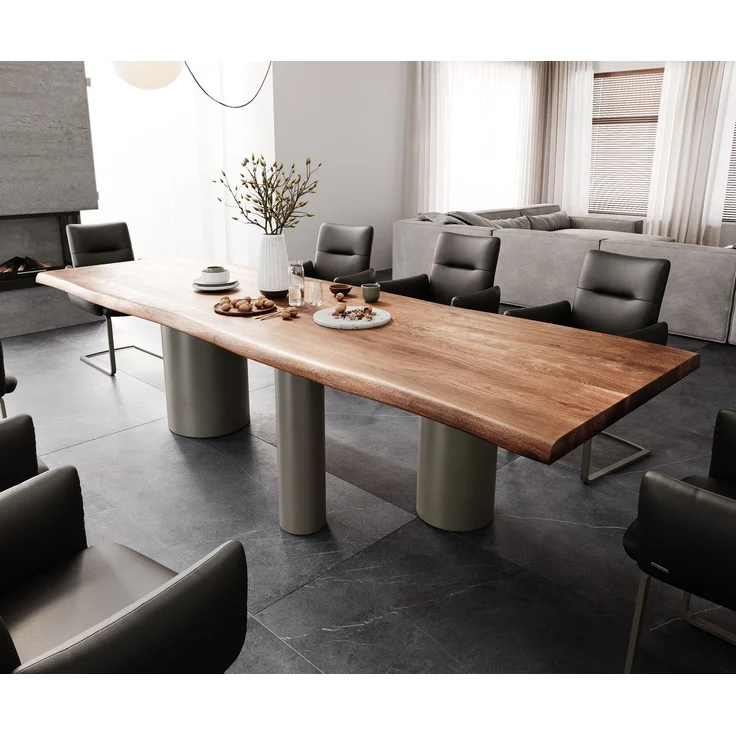 Esstisch Edge 300x100 XL Akazie Braun Troa Metall Effektfinish Titan Live-Edge – Bild 1