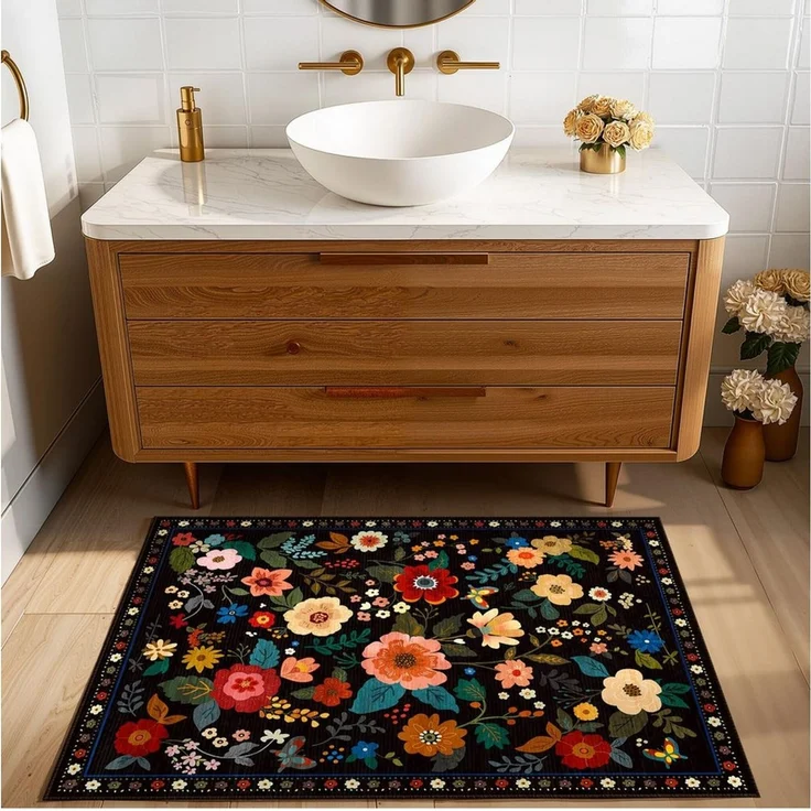 Agger Fußmatte Fußmatte mit Blumenmuster, Teppich im Boho-Stil, Landhausstil-Türmatte für Wohnzimmer, Kinderzimmer, Schlafzimmer – Bild 3