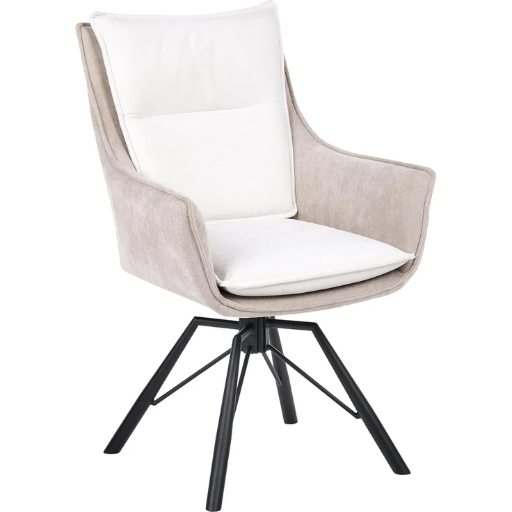 Esszimmerstuhl drehbar ANNEBERG Chenillegewebe Cremeweiß Beige – Bild 1