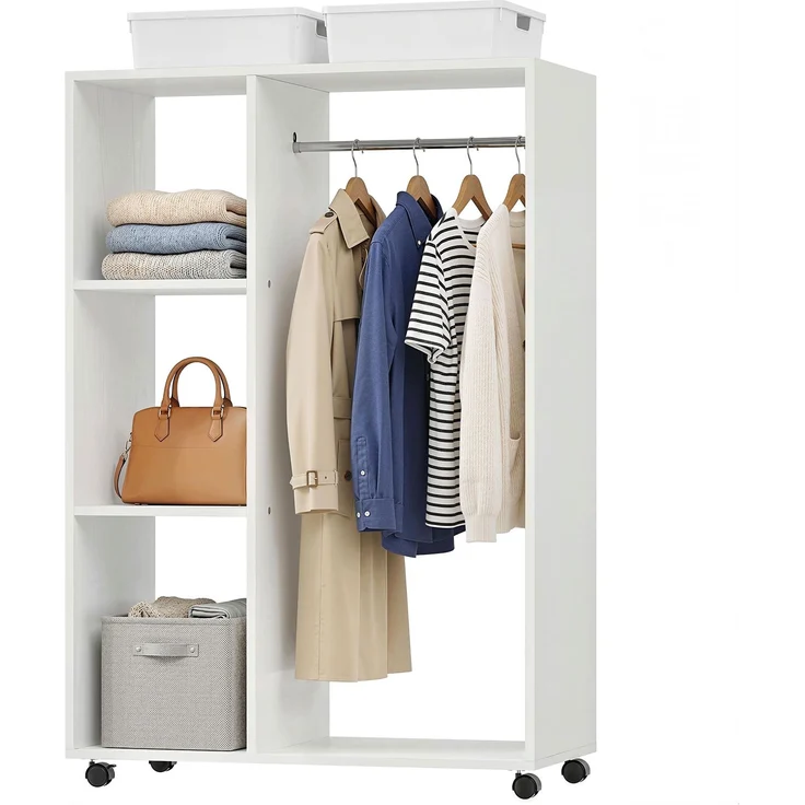 Kleiderschrank auf Rollen, mobile Garderobe, Garderobenschrank, Rollbarer Kleiderständer, 80 x 40 x 128 cm, Weiß--Weiß--128x40x80cm--YOUDENOVA – Bild 2