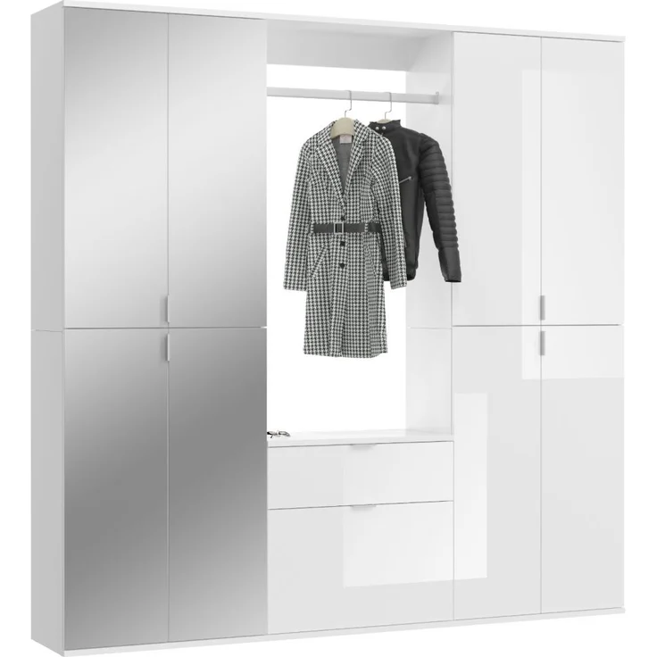 Garderobenschrank mit Spiegel SystemX in weiß Hochglanz 183 x 193 cm – Bild 6
