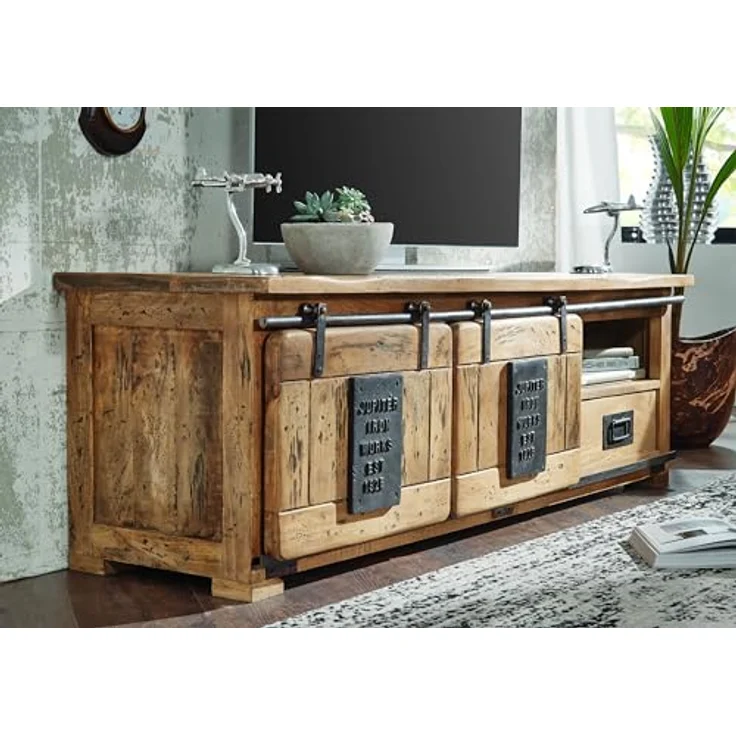 TV-Board Mango 160x45x50 natur lackiert RAILWAY #101 – Bild 5