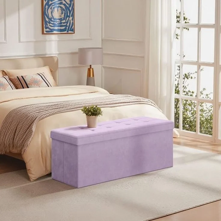 SONGMICS Sitzbank mit Stauraum, klappbare Sitztruhe, 38 x 110 x 38 cm, Bettbank, bis 300 kg belastbar, für Flur, Wohnzimmer, Schlafzimmer, lavendellila LSF277P01 – Bild 1